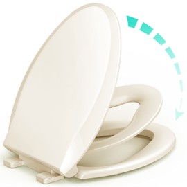 Elongated Toilet Seat with Built-in Potty Training Seat for Toddlers& Adults, Slow Close, Never Loosen, Heavy Duty, Ergonomic, Space Saving Toddler Toilet Seat, (Elongated 18.5", Oval, Bone/Almond)