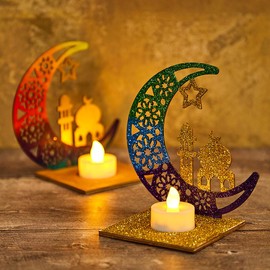 Baker Ross FN360 Wooden Crescent Moon Ramadan Tea Light Holder - Pack of 3