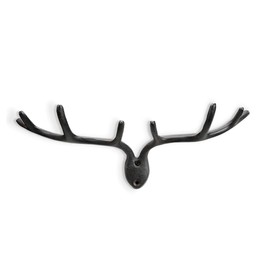 SPI Home 51130 Rustic Antler Black 14.5 x 6 Inch Cast Iron Hanging Wall Coat Key Organizer Holder Hook
