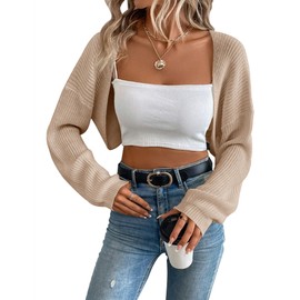 MURMUREY Womens Long Sleeve Open Front Knit Crop Bolero Cardigan Sweater Shrug for Dress 2025 Khaki