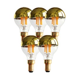 G14(G45) Half Chrome Light Dimmable 4W(40W Equivalent) E12 LED Candelabra Bulbs Warm White 2700K 400Lm Filament Vintage Bulb with Golden Mirror Decorative Edison Globe Bulb for Indoors(5 Pack)