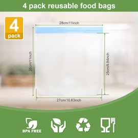 SumDirect 4Pcs Reusable Gallon Freezer Bags,BPA Free,Dishwasher Safe,Leakproof Food Storage Bags for Vegetable Sandwich, Fruits, Snack, Travel Items