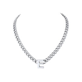 Richsteel Initial Men's Women's Necklace A-Z Cuban Link Chain with Letters for Women Choker Silver Jewellery Valentine's Day Gifts for Him / Her, Stainless Steel