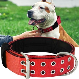 Red Large Dog Collar - 2 inch Wide Heavy Duty Collar with Handle for Extra Large Breed Dogs, Strong Nylon Indestructible Tactical Collar, Good Choice for German Shepherd, Pitbull, Rottweiler 17"-22"