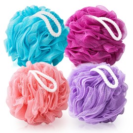MTDLYICE Loofah Sponge 75g 4 Pack, Bath Sponge Soft Mesh Shower Puff Loofah for Women, Exfoliating Body Scrubber, lufas for Women, Shower Accessories (Purple Red Pink Blue)