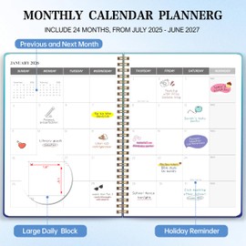 Monthly Planner 2025-2027, 2025 Calendar 24 Months Planner, JULY 2025 - JUNE 2026, 7.4"x9.4", Personal Organizer with Monthly Goals, To-Do List, Habit Tracker, 24 Months for School Office Home Planning