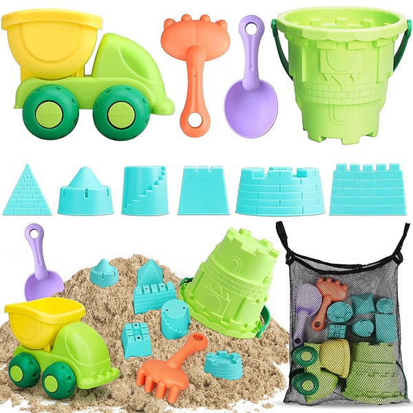TOY Life Beach Toys for Toddlers - Kids Sand Toys Includes Beach Bucket, Dump Truck Toy, Sand Shovel, Rake, Sand Castle Toys for Kids - Sandbox Toys with Bonus Mesh Bag