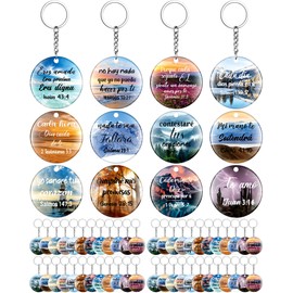 Sureio 48 Pcs Spanish Christian Keychain Gifts Bible Verse Inspirational Keychain Spanish Christian Religious Gifts(Landscape)