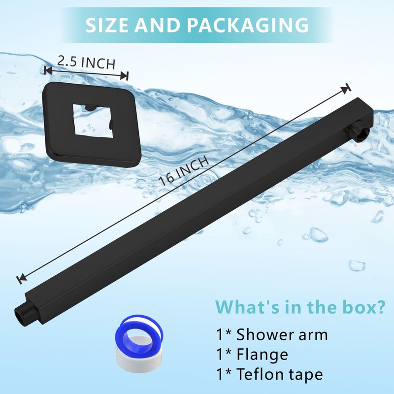 Nuodan Shower Arm with Flange, 16 Inches Wall Mount Square