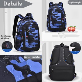 GRUOTEIS Camo School Backpack for Boys, Camouflage Bookbags Boys Backpack for Elementary Middle Junior High School Bag Kids, C-Camo Black