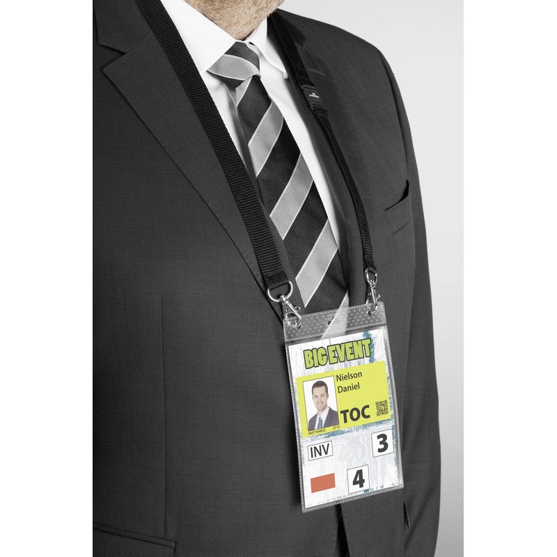 Durable Event Name Badge A6 with Black Lanyard, Pack of