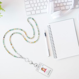 Beaded Lanyard Lanyards for Id Badges, Teacher Lanyard with 2 Id Badge Holder, Lanyards for Cruise Ship Cards, Retractable Keychain Lanyard Neck Lanyard Lanyards for Keys Cute Lanyard String for Women