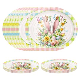 SietDESEO 25 PCS Easter Paper Plates Large Oval Easter Plates Disposable 12 x 10 Inches Dessert Plates for Easter Theme Party Birthday Baby Shower Easter Dinner Plates