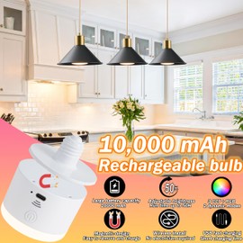 2 Pack Battery Operated Pendant Lights,Hanging Battery Light with 10000 mAh RGB Rechargeable Light Bulbs 50 Hours Ultra-Long Battery Life,Black Ceiling Lights No Wiring with Remote for Kitchen Island