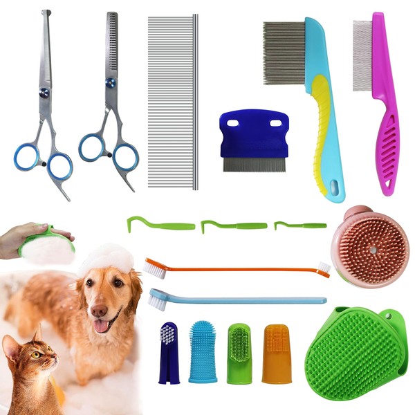 Minrnovas 4 in 1 Pet Grooming Kit,17PC Pet Cleaning Massage