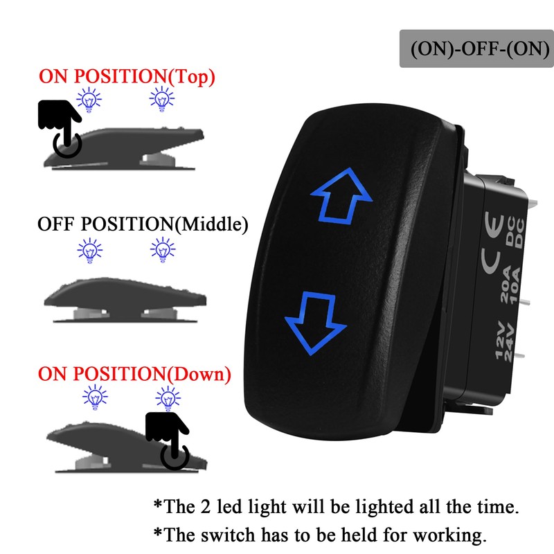 Waterproof Blue Led Up Down Momentary Rocker Switch 10 Pin