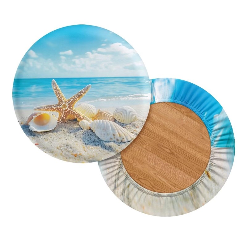 Fiqyvagox Beach Shell Seashell Starfish Stretchy Round Bar Stool Slipcovers