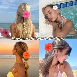 Canitor Hawaiian Flower Hair Clips Hibiscus Floral Hair Clips Cute Summer Beach Hair Accessories For Women Girls Luau Outfits Party Adult Tropical Hula Grass Skirt