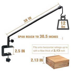 Tuohours 38 Inch Extended Reach Deck Hook Hanger for Railing, Heavy Duty Outdoor Plant Hook Holder for Hanging Bird Feeder Flower Basket Planter or Lanterns, 1 Pack