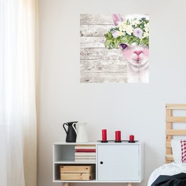 Fine Art Canvas Peek a Boo Sweet Llama Canvas Wall Decor by Artist Sheena Pike Art And Illustration for Living Room, Bedroom, Bathroom, Kitchen, Office, Bar, Dining & Guest Room - Ready to Hang - 18 in x 18 in