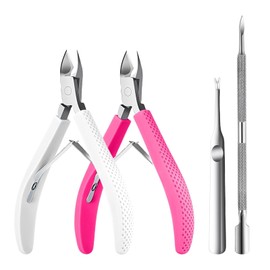 Criyar White/Rose+Pusher Whole Set Fine Edge Cuticle Trimmer & Nippers, Silicone Handle Stainless Steel Nail Tools for Precise Removal, Durable Washable Cuticle Cutter&Remover&Pusher Nail Clippers