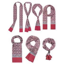 WANYING Men's Faux Silk Ascot Tie Scarf Multifunctional Neckerchief Long Scarf with Leather Loop Multiple Wearing Options 16 x 149 cm - Print Pattern, Orange Brown & Dark Blue (Reversible)