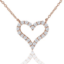 AceLay 14k Gold Plated Sterling Silver Heart Necklaces For Women Filled With CZ Stones | Women's Jewelry Love Pendant Necklace (Rose Gold)
