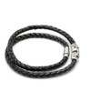 [シルバーワン] ma ダブル スカル レザーチョーカー マグネット式 黒色 編み込み［5mm 46cm］ ステンレス