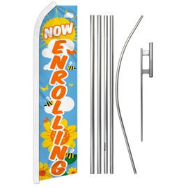 Now Enrolling Swooper Feather Advertising Flag & Pole Kit - Great for Businesses, Shops, Stores