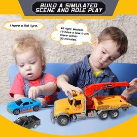 wakeInsa Tow Truck Toy Set with Race Car Metal Off-Road Vehicle and Metal Pickup Truck Ideal Toddler Toys for Kids Ages 4 to 8 Fun Kids Toys for Boys 3 Years and Up Educational Playtime Vehicles