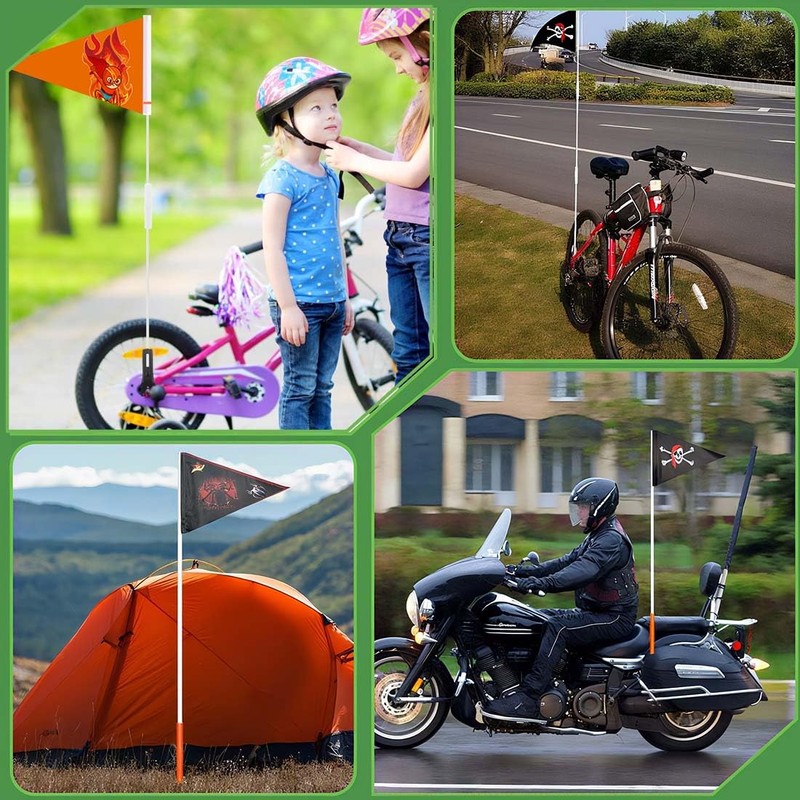 Pack of 6 Bicycle Flags for Children, Double-Sided Bicycle Flag,