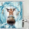 Grtuspr Funny Cat Shower Curtain Set, Cute Cat Riding Shark