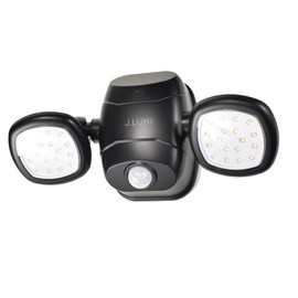 J.LUMI YCB2060 Battery Operated Motion Sensor Outdoor Light 2-Head, LED 5000K Daylight White, Motion Activated Security Light for Outside Garage Shed Yard Exterior Light, Black