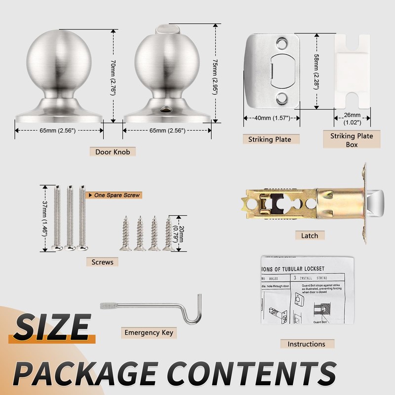 Probrico Brushed Nickel Door Knob Without Key Privacy Door Knob