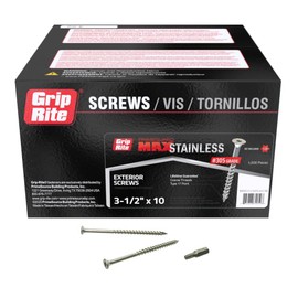 Grip-Rite PrimeGuard Max Deck Screws for Outdoor Projects - Bugle Head - Coarse Thread Wood Screws - T25 Star Drive - 305 Stainless Steel - #10 x 3-1/2" - 1000 Screws - MAXS31210DS3051M