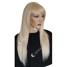 CiCiCa - “Amelia”, Synthetic Full Cap Wig, 24 Inches Long Wig with Swept Bang, Straight Wig, Bleach White Blonde Wig, Premium Heat Resistant Hair Replacement Wig for Women Daily Use.