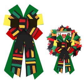 Hying Large Juneteenth Wreath Bows for Front Door, Black History Door Wreath, African American Juneteenth Wreaths Bow for Party Decor Indoor Outdoor Wall Tree Topper Decoration Supplies Ornament