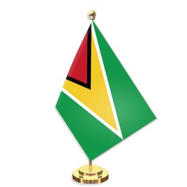 Guyana Desk Small Flag Set,5×8 Inch Guyanese Mini Desktop table Banner,12 inch Metal Solid Pole Decor,Tiny Digital Printed Polyester Banner With Golden Base