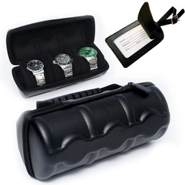 WINNER HOME Watch Travel Case, 3 Slot Watch Roll Travel Case for Men, PU Watch Case Storage Organizer Reinforced Zippers, Soft Watch Pillow Fit Small Large Watches