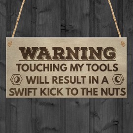 RED OCEAN Kick Nuts Tools Man Cave Garage Shed Dad Garden Hanging Plaque Gift Idea Sign