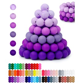 160PCS FIVEIZERO 12mm Silicone Beads for Keychain Making, Purple Mixed 6 Colors Round Silicone Beads Bulk for Pens, Rubber Beads for Bracelets and DIY Crafts