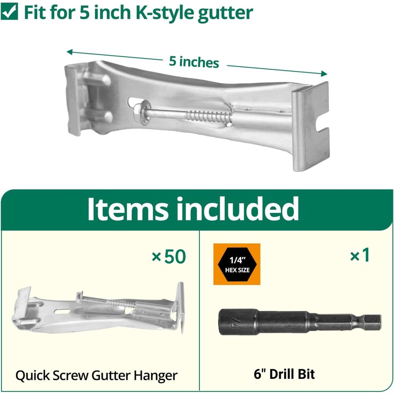 50 Pack Gutter Hangers 5 Inch Gutter Brackets with Bonus