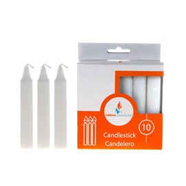 Mega Candles 10 pcs Unscented 4 Inch White Taper Candles, Multi Purpose, Household General Usage, Emergency Lighting, Church, Prayer Vigils, Religious Ceremonies