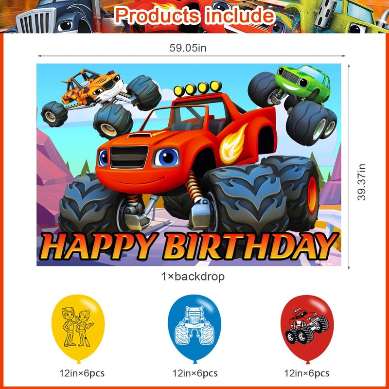 Blaze and The Monster Backdrop Birthday Banner for Blaze and