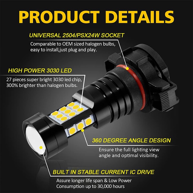 AUXLIGHT 2504 LED Fog Light DRL Bulbs, 2400 Lumens Extremely