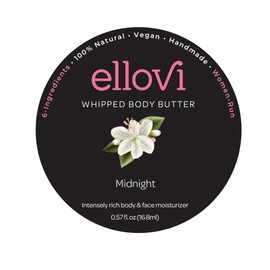 Ellovi All-Natural Luxuriously Whipped Body Butter - Midnight - Pure Enough to Eat - Made With Just 6 Vegan Ingredients - 100% Plant-Based Moisturizer For Naturally Healthy Skin (0.57 fl. oz/16.8ml)