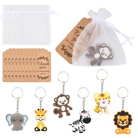 Dokpav 72 Llaveros De Animales De La Selva, Decoración De Baby Shower, 24 Llaveros De Animales Del Zoológico, 24 Etiquetas De Agradecimiento De Papel Kraft, 24 Bolsas De Organza