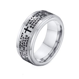LAFATINA Lords Prayer Cross Spinner Ring Stainless Steel Biker Fidget Bands for Men Women Easter Christmas Birthday, Size 13