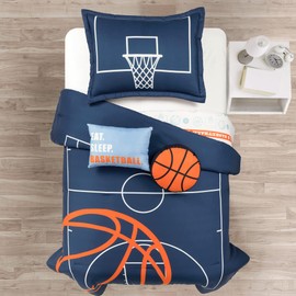 Lush Decor Basketball Game Reversible Comforter Set, 4 Piece Set, Twin, Navy - Soft Kids Bedding Set - Basketball Decor - Sports Comforter - Kids Bedroom Decor