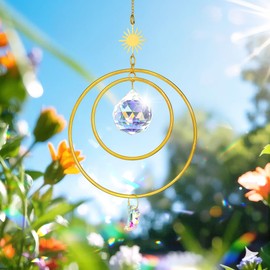 H&D HYALINE & DORA Gold Crystals Suncatcher Crystal Moon Sun Catchers Indoor Window Suncatchers Rainbow Maker Glass Ball Prism Sun Catcher with 2 Brass Circles
